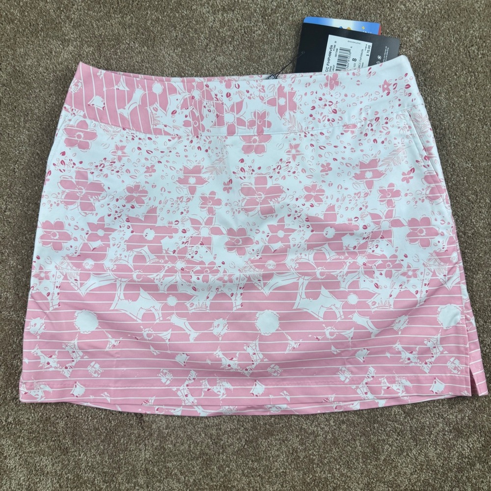 Adidas Golf ClimaCool Floral Striped Skort Pink White Size 8 TMS11-W3127 NWT‎
